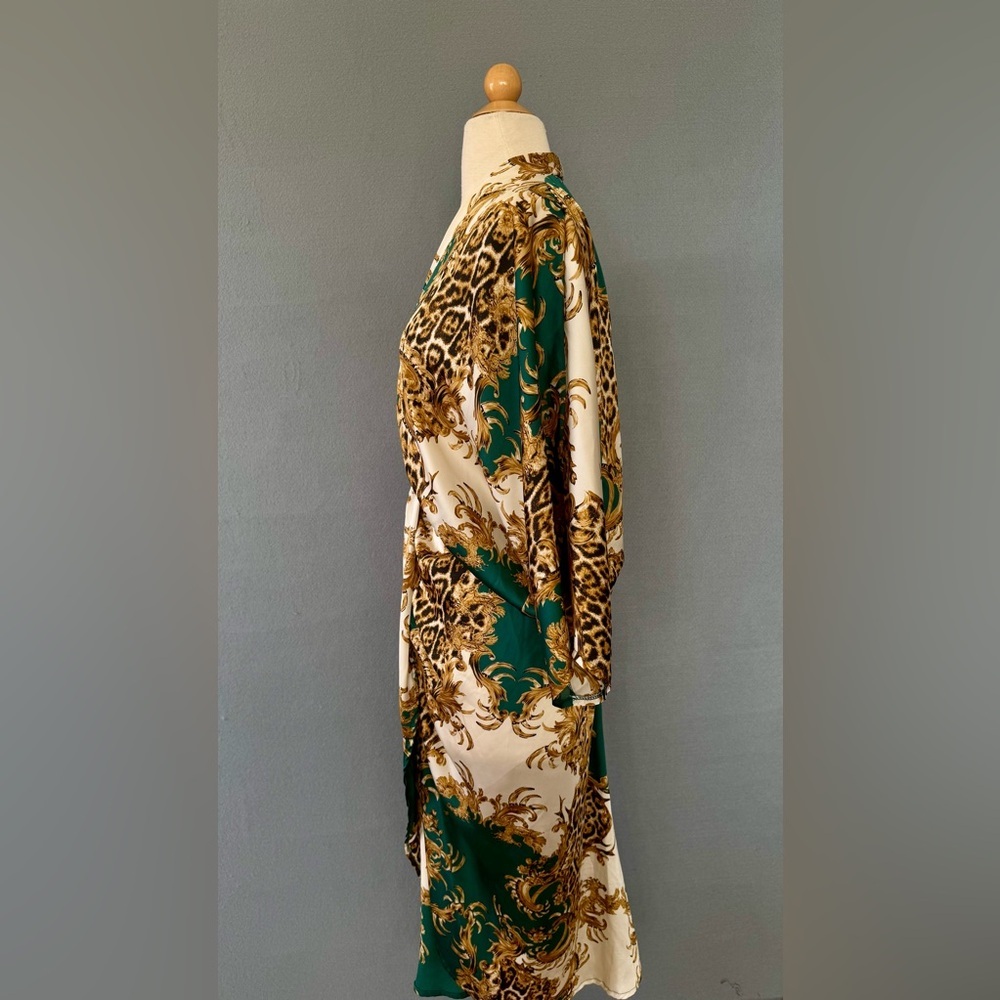 Sam & Lili Paris Resort Kimono Wrap Dress Baroque Leopard Green - Picture 10 of 12